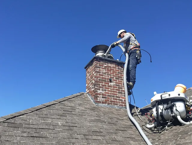 Dedicated Danbury Chimney Sweep team member cleaning a chimney in Danbury, CT