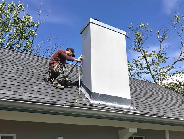 Danbury Chimney Sweep team member finishing chimney construction in Danbury, CT