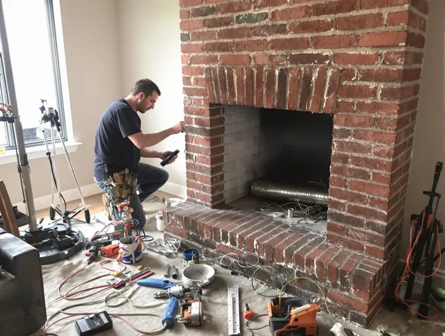 Danbury Chimney Sweep specialist finalizing chimney liner service in Danbury, CT