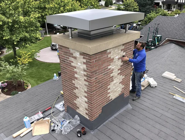 Danbury Chimney Sweep team working on a custom chimney remodel in Danbury, CT