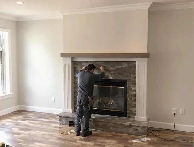 Danbury Chimney Sweep finishing a custom fireplace install in Danbury, CT